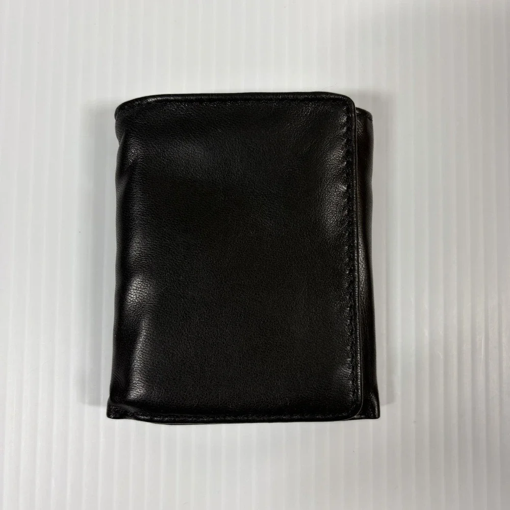 Van Heusen Tri Fold Genuine Leather Wallet Black Mens NEW